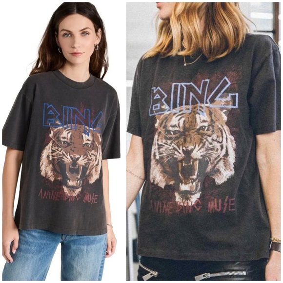 Anine Bing Tops - ANINE BING Tiger T-Shirt Tee Washed Black SZ XS
